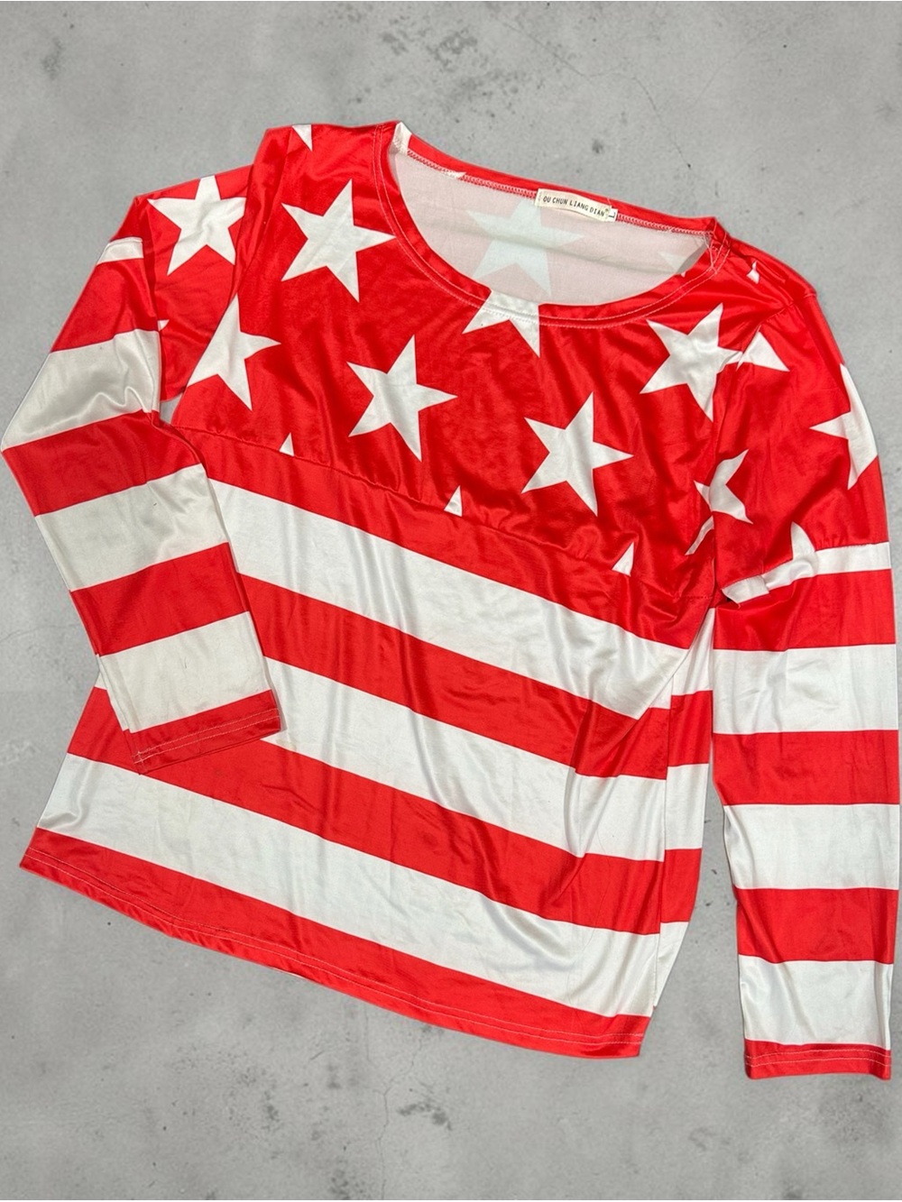 Ou Chun Liang Dian American Flag Long Sleeve Top